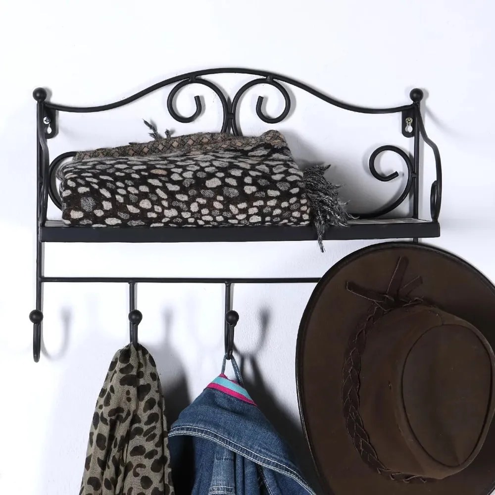 Czarny metalowy wieszak ścienny z półką 42 cm Almeria – Garden Pleasure