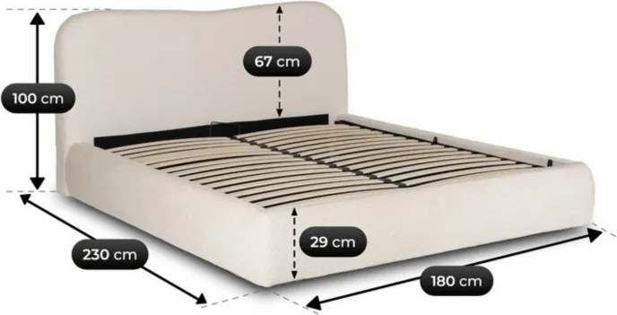 Łóżko Tapicerowane 160x200 cm BRISTOL ze Stelażem i Pojemnikiem Dwuosobowe Boucle Kremowe
