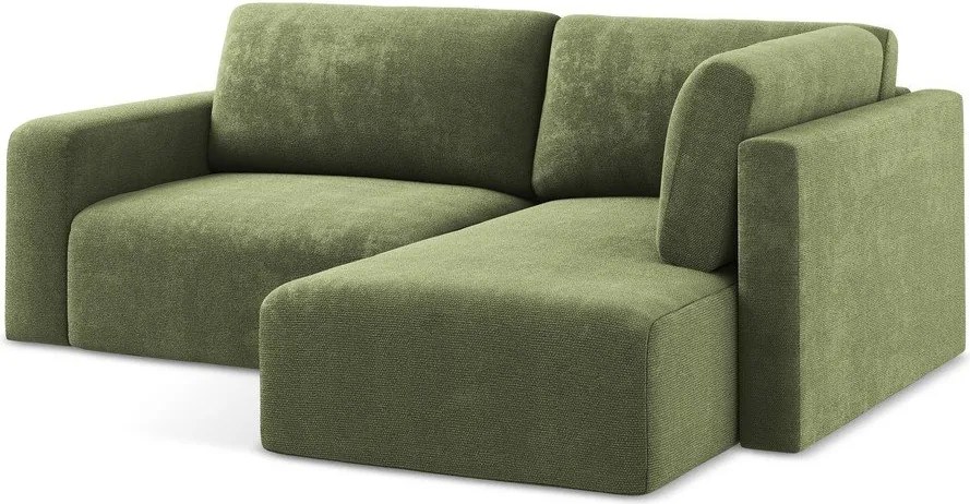 Zielony rozkładany/ze schowkiem narożnik z tkaniny szenilowej (prawostronny/w kształcie litery L) Kona – Makamii