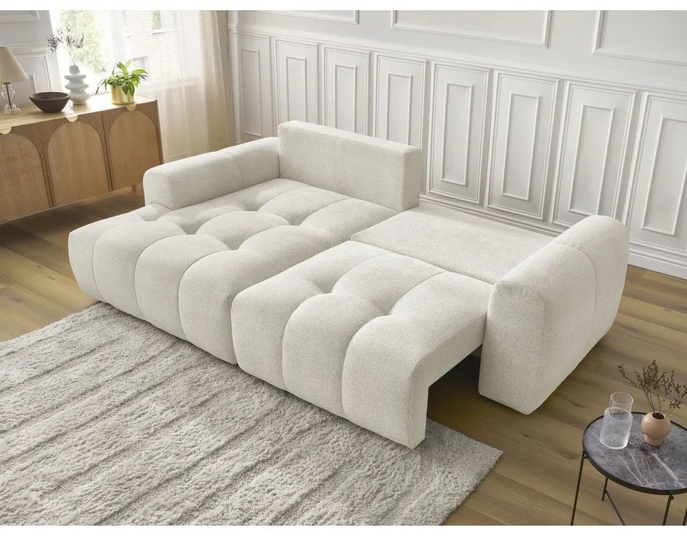Biały rozkładany/ze schowkiem narożnik z tkaniny szenilowej (lewostronny/z szezlongiem) Roxelane – Bobochic Paris