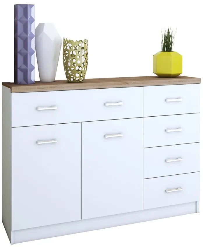 Biała komoda z szafką i 5 szufladami 120 cm T0-K67