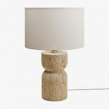Lampa Stołowa Z Naturalnego Kamienia Diniz Travertine & Arlina Biała Ø30 Cm - ↑20 Cm - Sklum