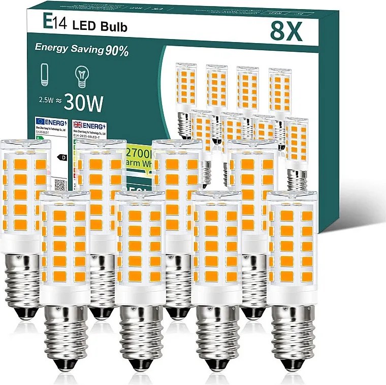 NETTLIFE E14 Vintage LED Bulb, 8 Pack - 2700K, Retro Glass, 2.5W, Energooszczędna lampa, E14, 8 sztuk