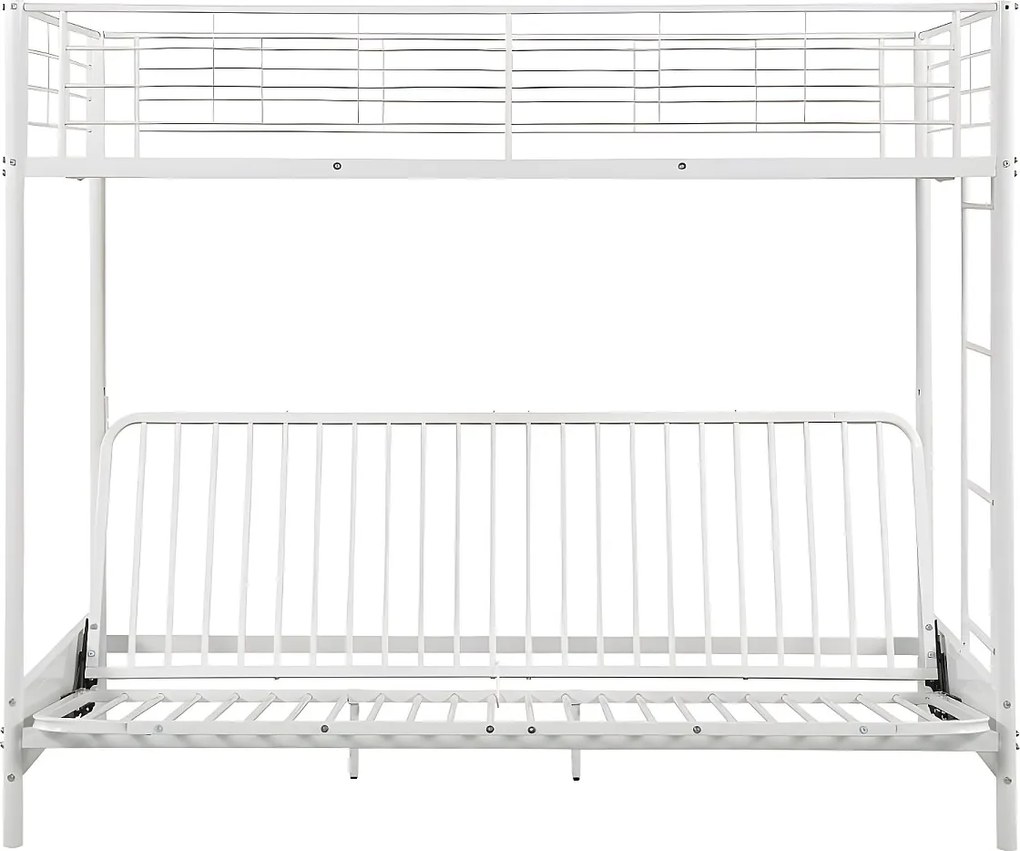 Łóżko na antresoli 90 x 190 cm - Z rozkładaną kanapą - Metal - Kolor biały + czarny futon - MODULO V