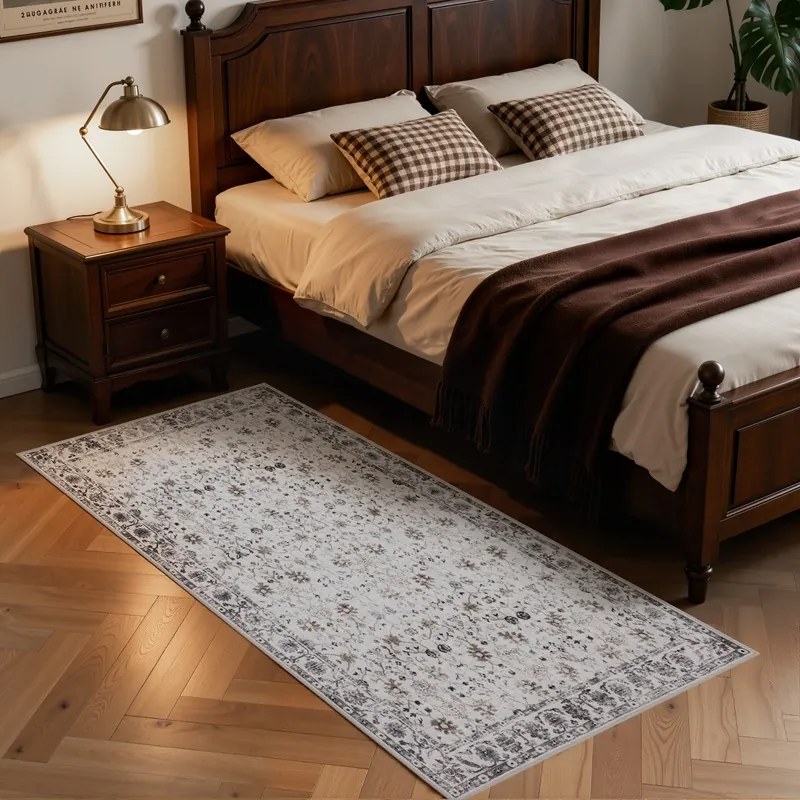 Dywan vintage INKA Floral z Efektem Postarzenia Kremowy 80 cm x 150 cm