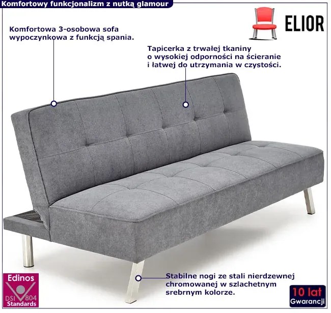 Popielata 3-osobowa sofa rozkładana - Onil