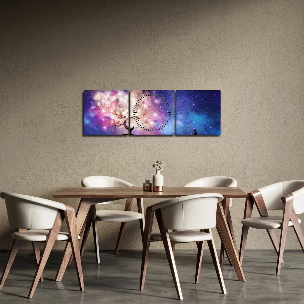 Obraz - Kosmiczne drzewo (z zegarem) (90x30 cm)