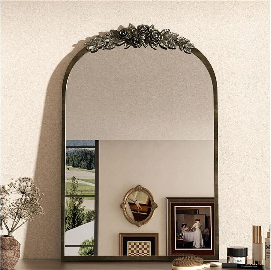 Lustro łukowe metalowe - dł. 60,5 x wys. 91,6 cm - złote Lustro ścienne designerskie