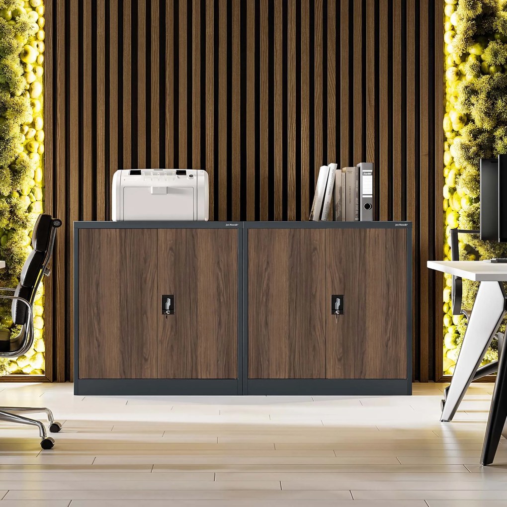 Metalowa szafka do gabinetu BEATA, 900 x 930 x 400 mm, Eco Design: antracytowa/ orzech