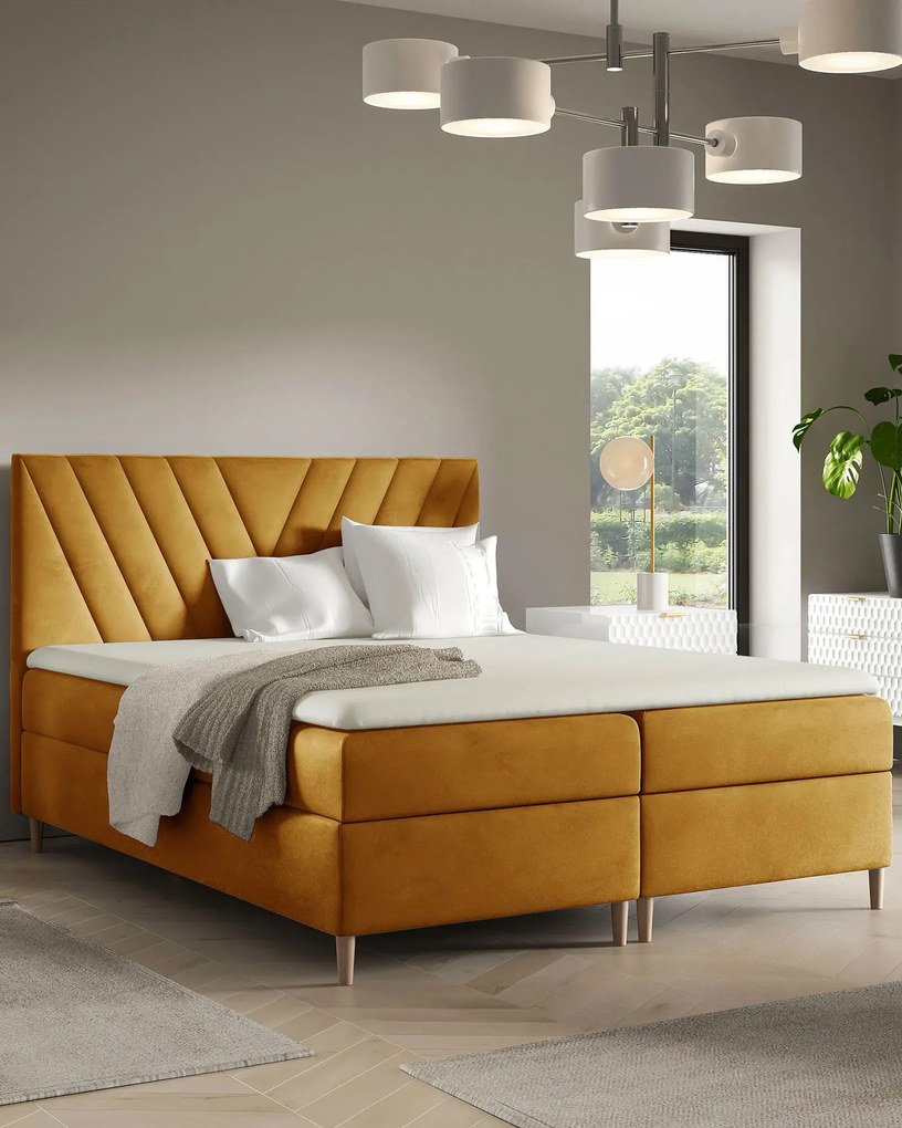 Musztardowe łóżko kontynentalne 5 rozmiarów P6-A65