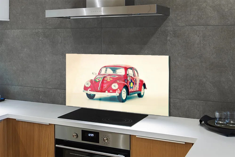 Panel szklany do Kuchni Czerwony Samochód w Kwiaty