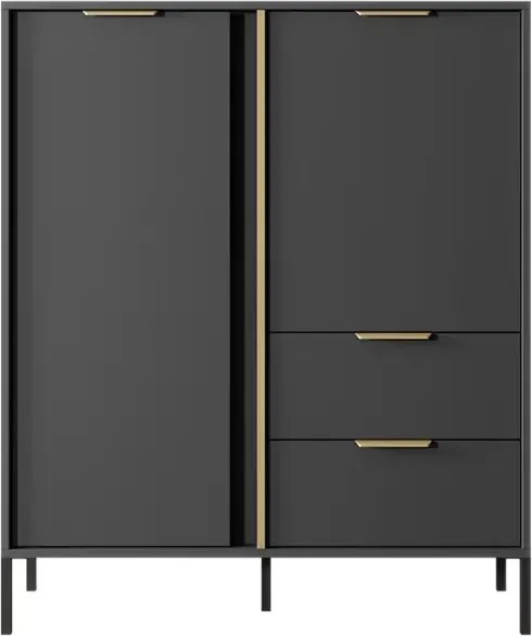 Komoda Zante – elegancka komoda w kolorze antracytowym ze złotymi detalami, 2-drzwiowa z 2 szufladami