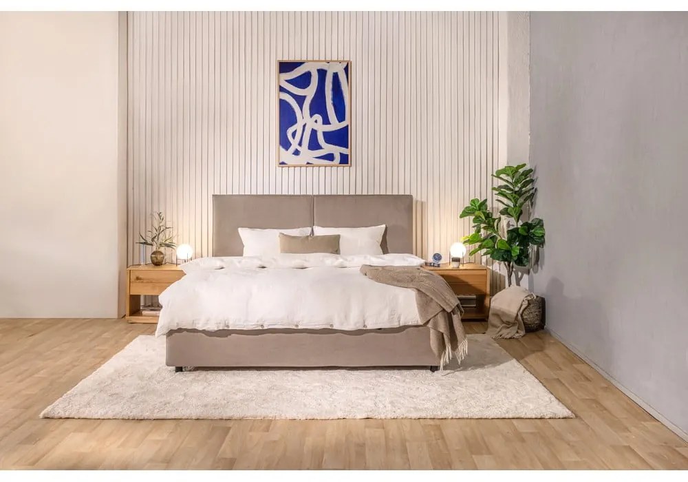 Łóżko tapicerowane dwuosobowe taupe z miejscem do przechowywania z materacem/kratką 180x200 cm Myra Bold - Bonami Selection