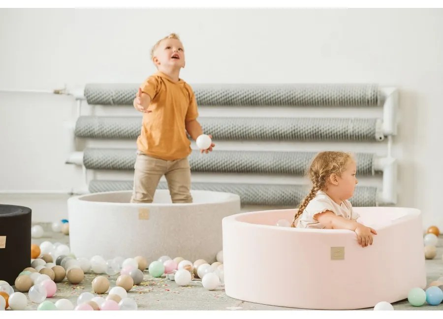 Okrągły suchy basen z piłeczkami 7cm dla dziecka, 90x30cm/200 piłek, bawełniany, ciemnoszary, piłki: żółte, czerwone, czarne - meowbaby®