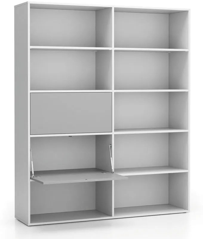 Regał biurowy szeroki LAYERS, 2 schowki, 1582 x 400 x 1905, biały/szary