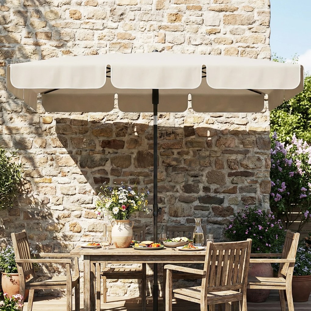 Outsunny Parasol 183 x 122 cm, wodoodporny balkonowy parasol z 3-stopniową regulacją i 8 ramionami, beżowy | Aosom PL