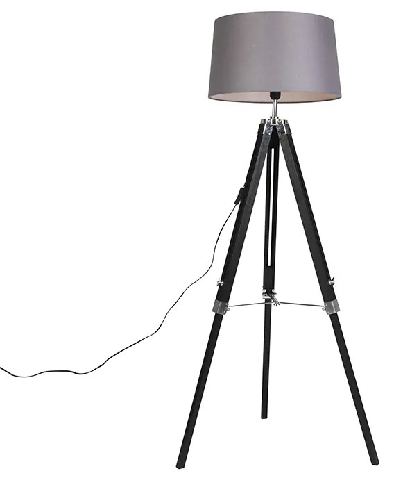 Lampa podłogowa statywowa czarna z kloszem 45cm len ciemnoszaryPrzemysłowy Oswietlenie wewnetrzne
