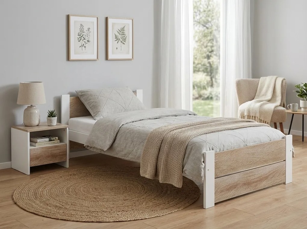 Łóżko IKAROS DOUBLE 80 x 200 cm, białe/dąb sonoma Materac: Materac Deluxe 10 cm