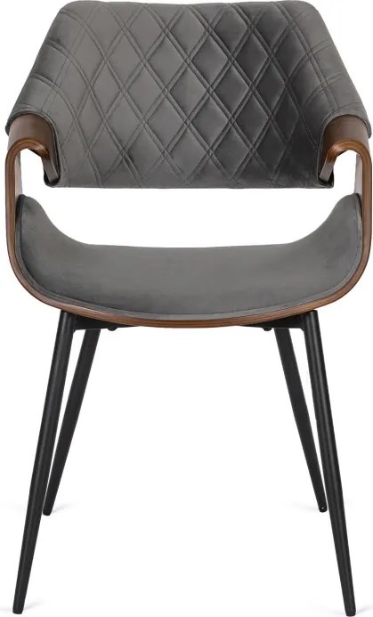 Krzesło Tapicerowane z Drewna Giętego do Salonu DAKOTA Szare/Orzech Welurowe Nowoczesne Loft