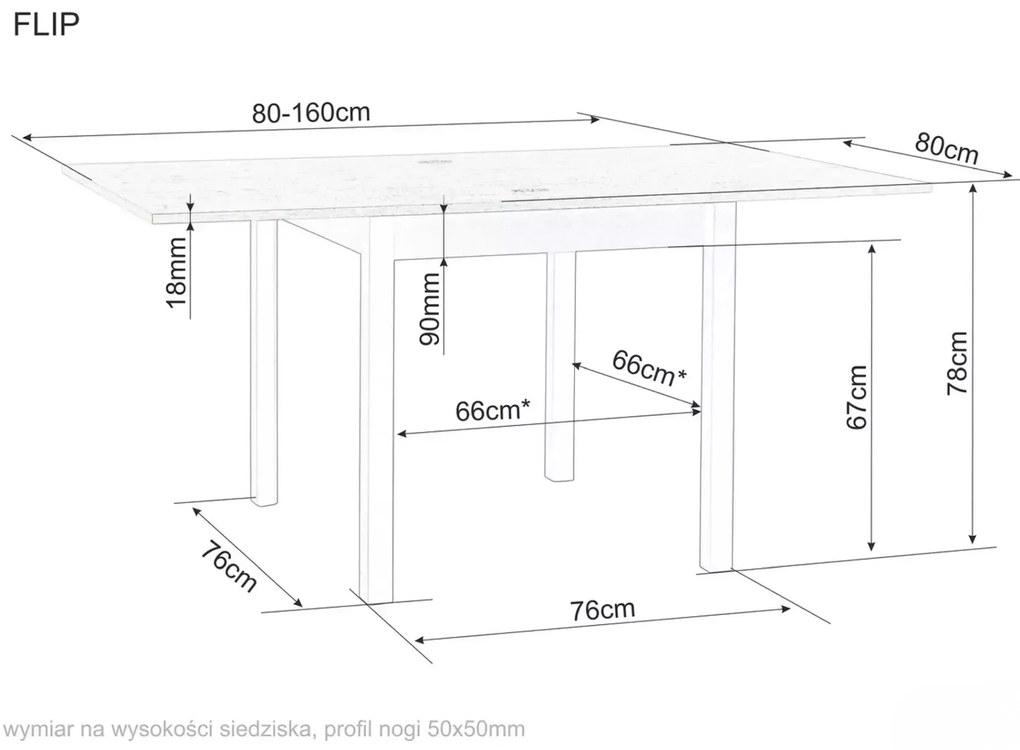 Rozkładany stół jadalny FLIP 80(160)X80 cm, kaszmir/dąb Cremona Torro