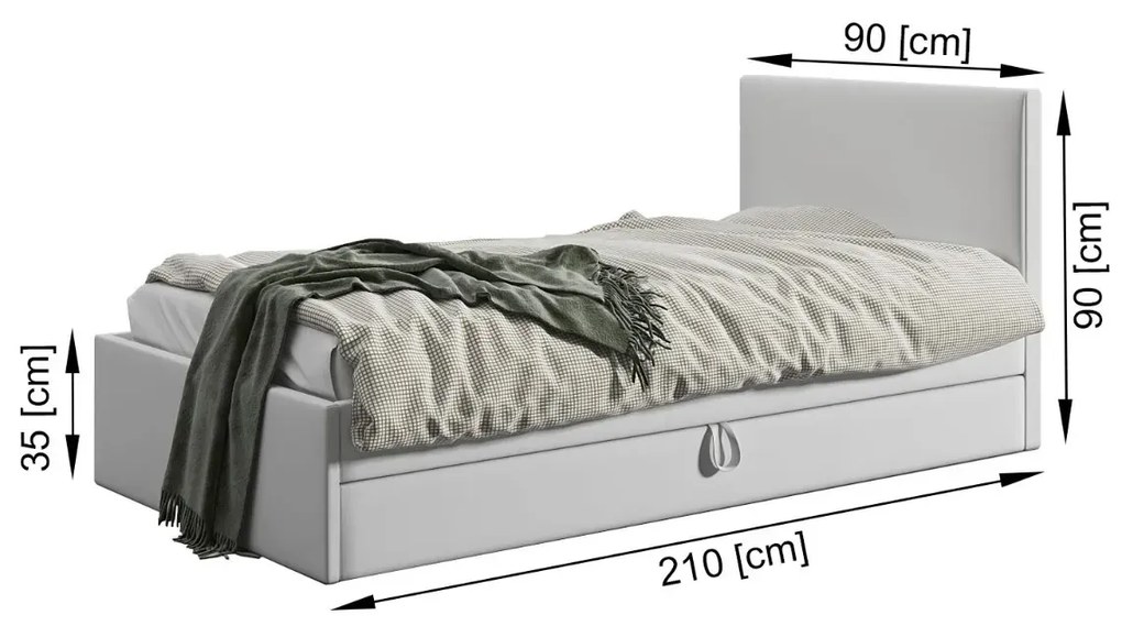 Łóżko młodzieżowe VIVO 2 80x200 czarne z tapicerowanym panelem i szufladą MKPOL