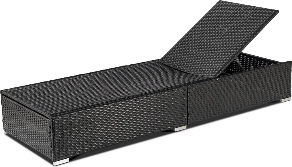 Leżak ogrodowy z regulowanym oparciem Brizo, czarny technorattan/brązowa poduszka