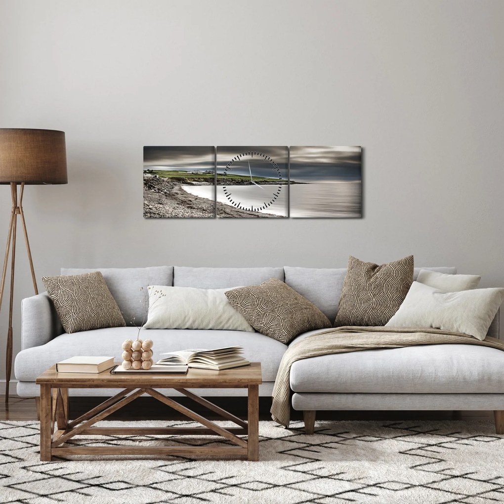 Obraz jeziora o zmierzchu (z zegarem) (90x30 cm)