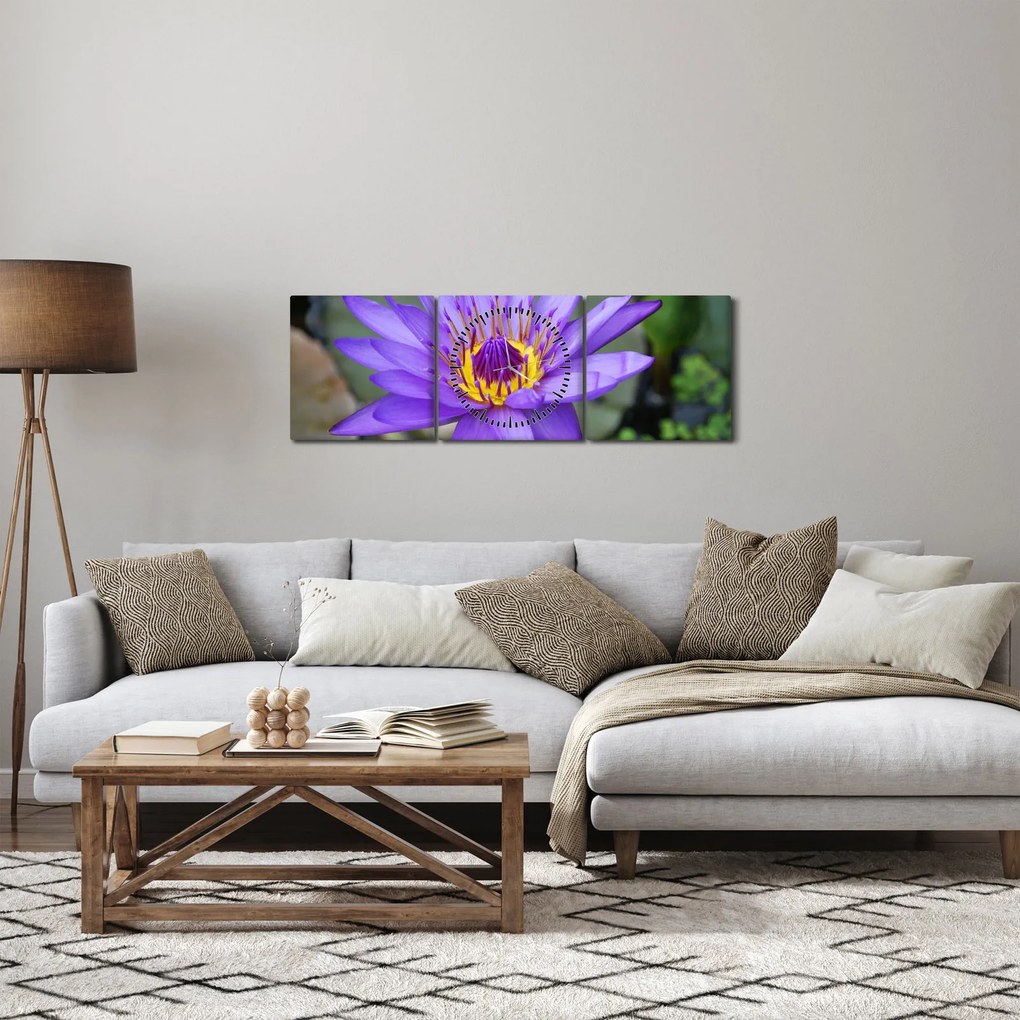 Obraz - Fioletowy kwiat (z zegarem) (90x30 cm)