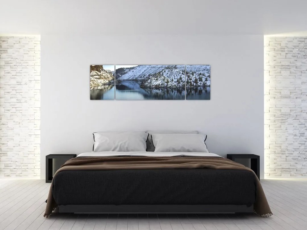 Obraz - zimowy krajobraz z jeziorem (170x50 cm)