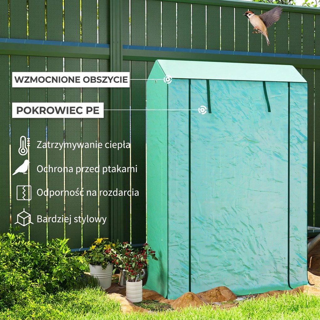 Outsunny Szklarnia z 3-poziomową półką, osłona z tworzywa sztucznego odpornego na UV, rolowane drzwi, 100 x 40 x 150 cm, zielona
