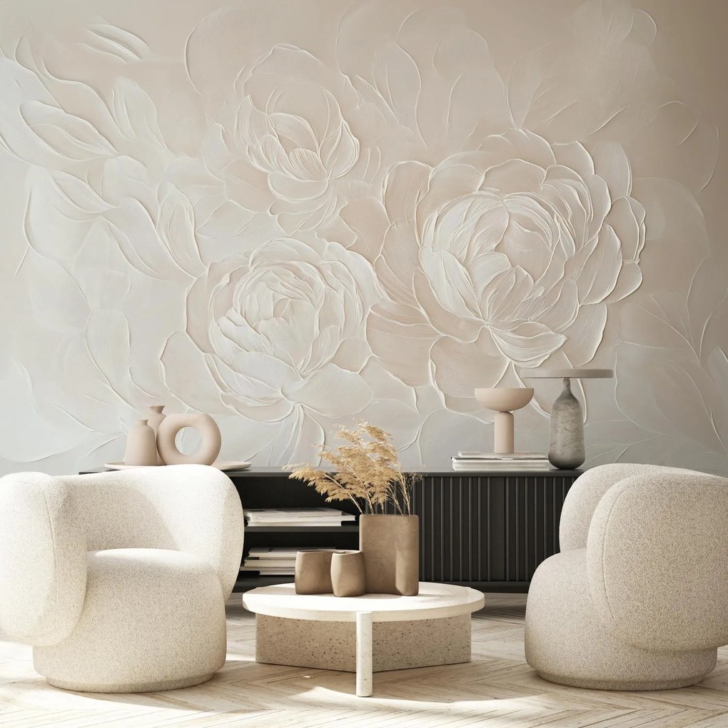 Fototapeta - Eleganckie beżowe kwiaty (196x136 cm)