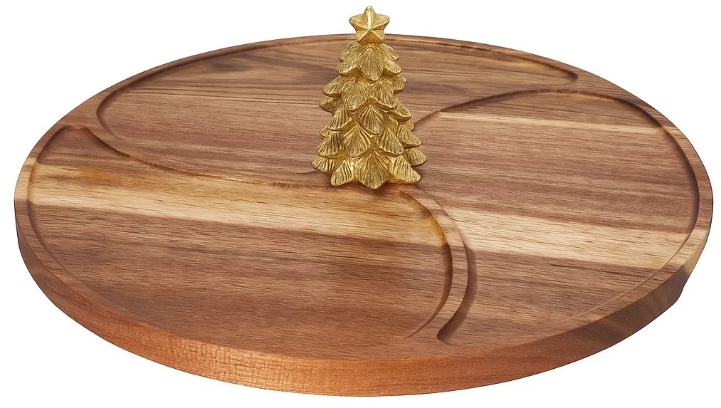 Okrągła deska do serowania przekąsek NEVESSA, ozdobna choinka, drewno akacji, Ø 28 cm