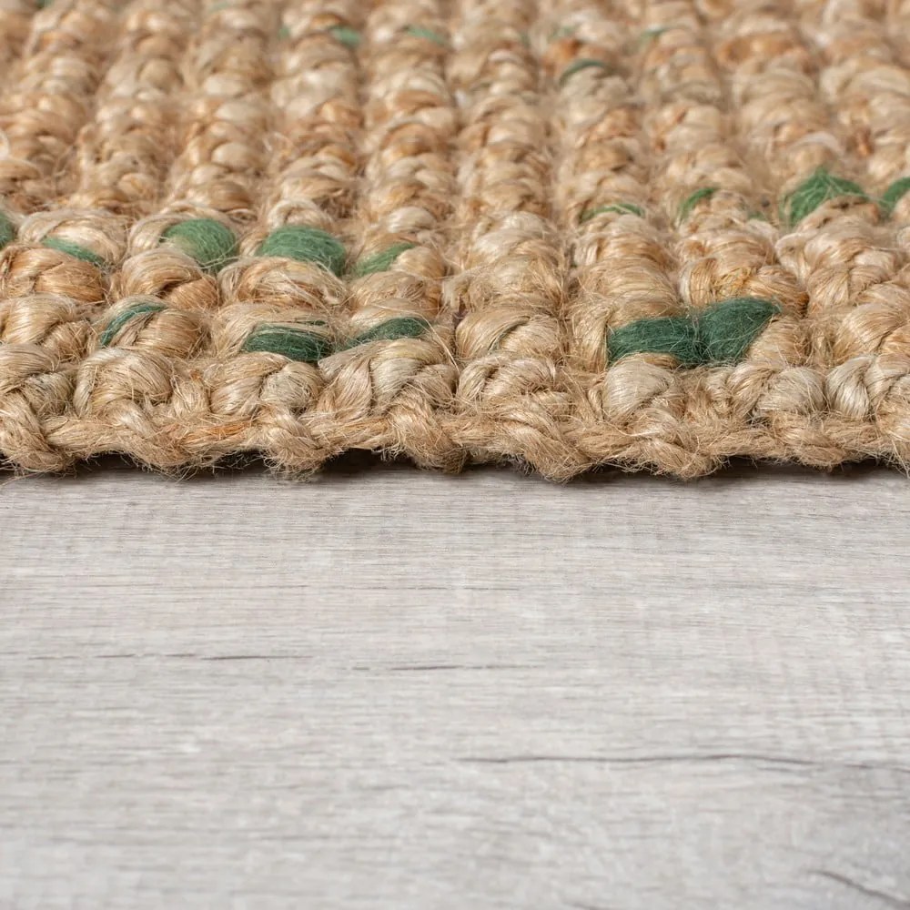 Zielono-naturalny dwustronny chodnik z juty tkany ręcznie 60x230 cm Jute Boucle Green – Flair Rugs
