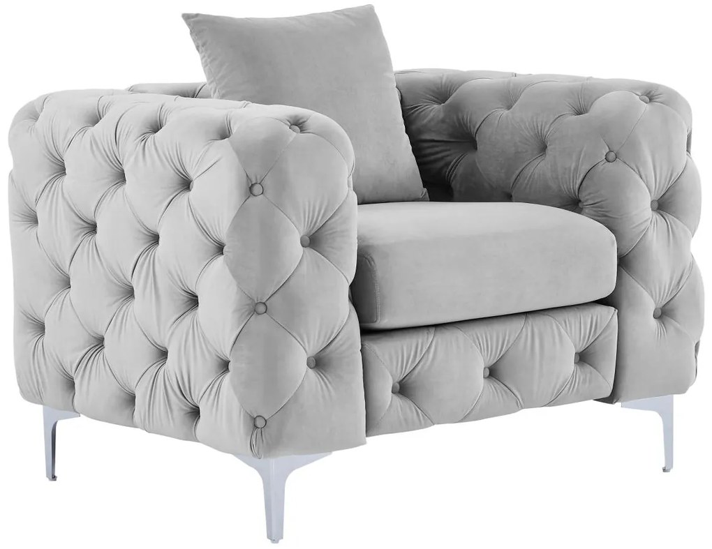 Fotel Chesterfield z weluru jasnoszary – EDWINA