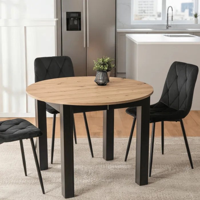 Stół Okrągły Rozkładany HARRY 102-142 cm Dąb Artisan/Czarny Nowoczesny