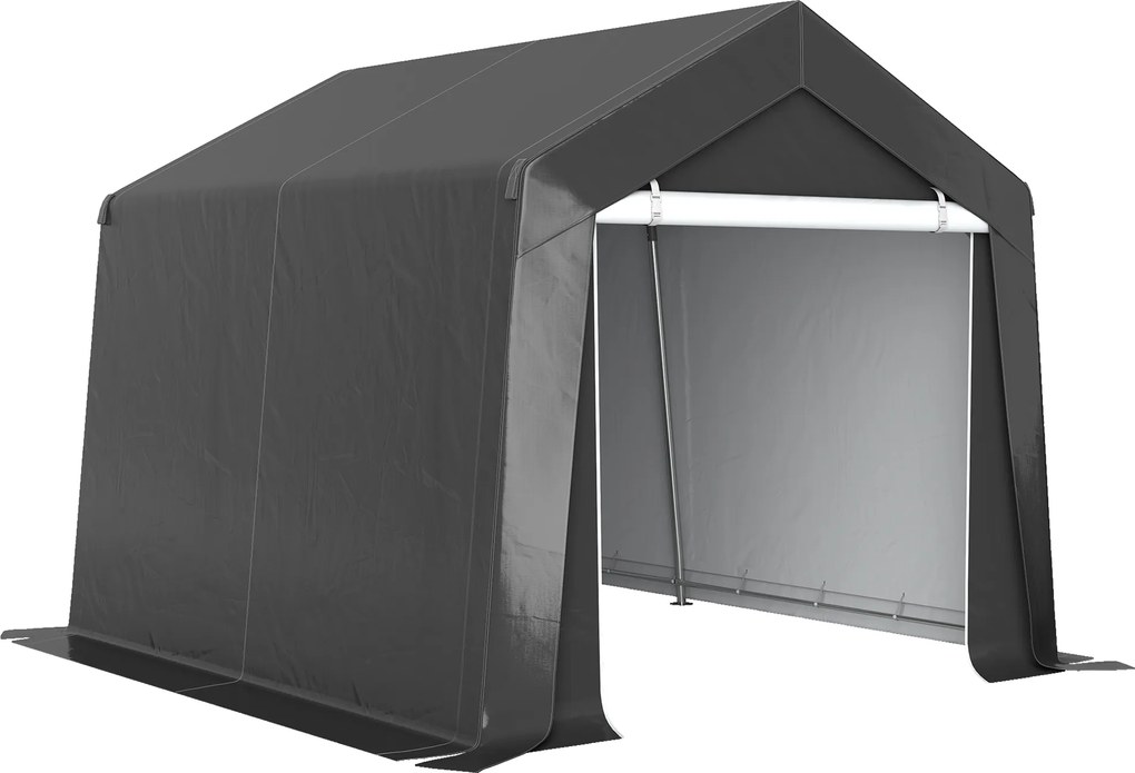 Outsunny Carport Namiot Garażowy 3x3 m Wodoodporny z Drzwiami Rolowanymi Okno Wentylacyjne Wydłużone Krawędzie Ciemnoszary | Aosom PL