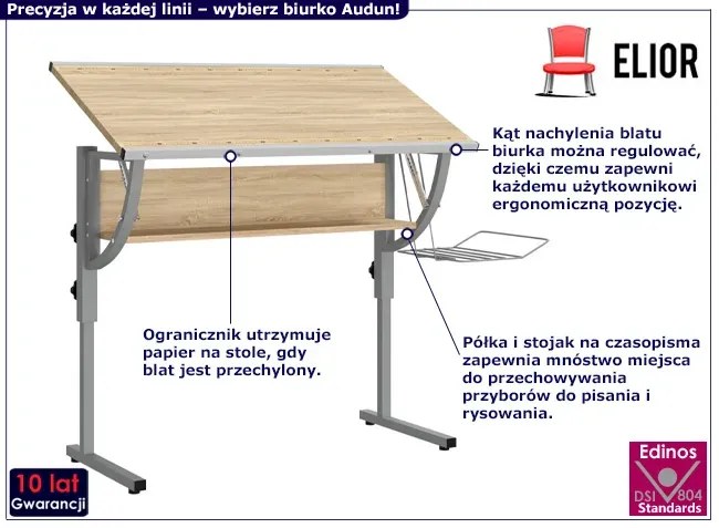 Biurko kreślarskie do pracy na stojąco dąb sonoma + szary - Guveri