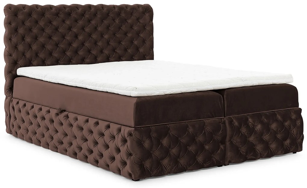 Brązowe łóżko tapicerowane z pojemnikiem 5 rozmiarów R5-T48