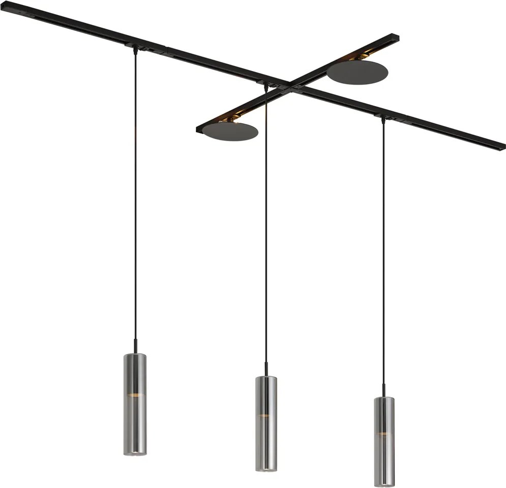 Nowoczesny system szynowy czarny z 3 lampami wiszącymi i 2 lampami sufitowymi 1-fazowy - Iconic Lloyd Pulley