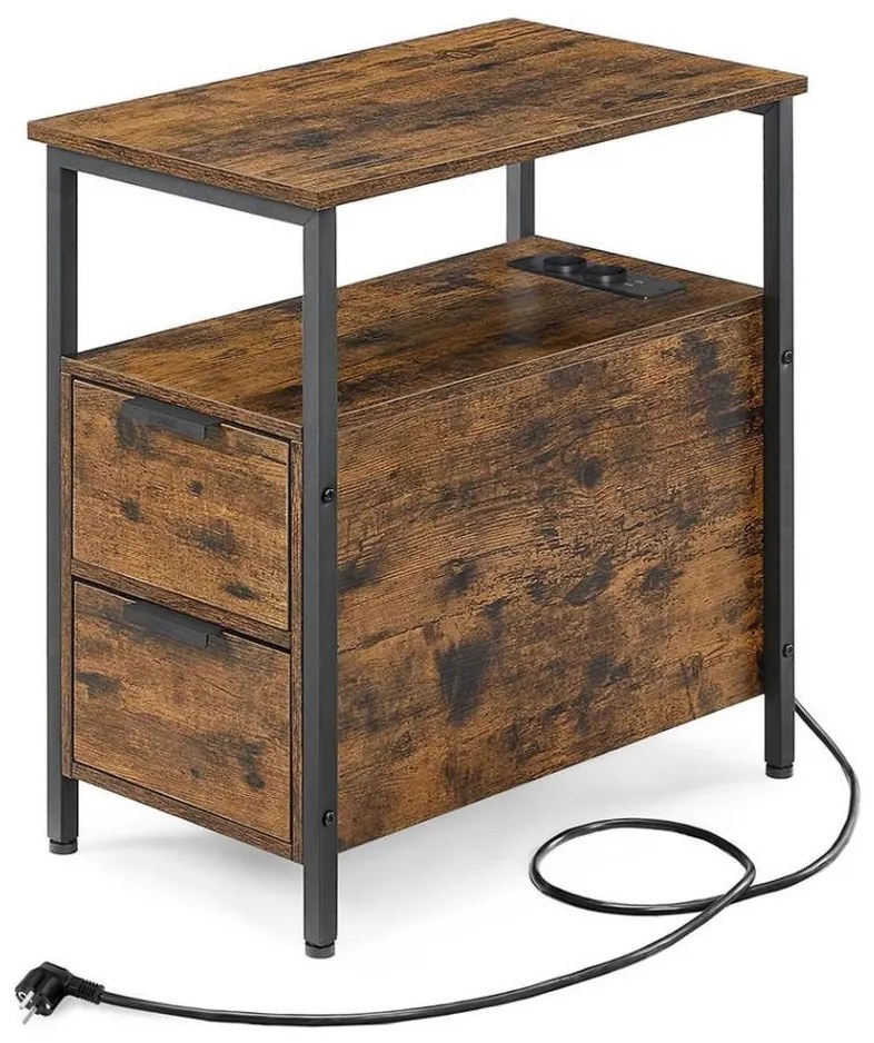 Stolik boczny z wbudowanymi gniazdami elektrycznymi i portami USB ROD brązowy/czarny