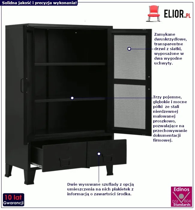 Czarna stalowa szafa G9-E70