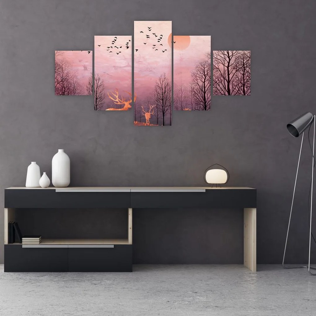 Zdjęcie - Jeleń w blasku zachodzącego słońca (125x70 cm)