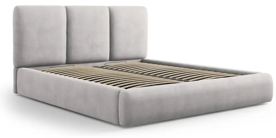 Jasnoszare tapicerowane łóżko dwuosobowe ze schowkiem i stelażem 180x200 cm Brody – Mazzini Beds