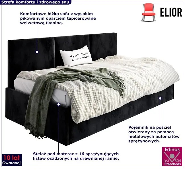 Czarne młodzieżowe łóżko sofa Sorento 4X - 4 rozmiary