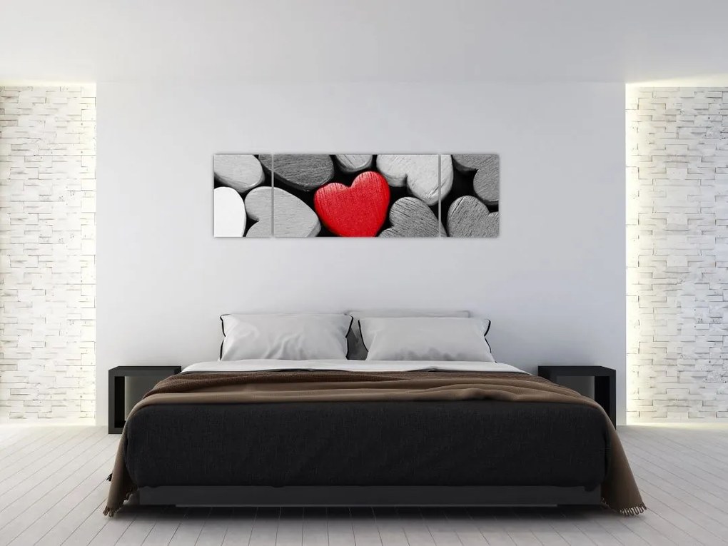 Obraz drewnianych serc (170x50 cm)