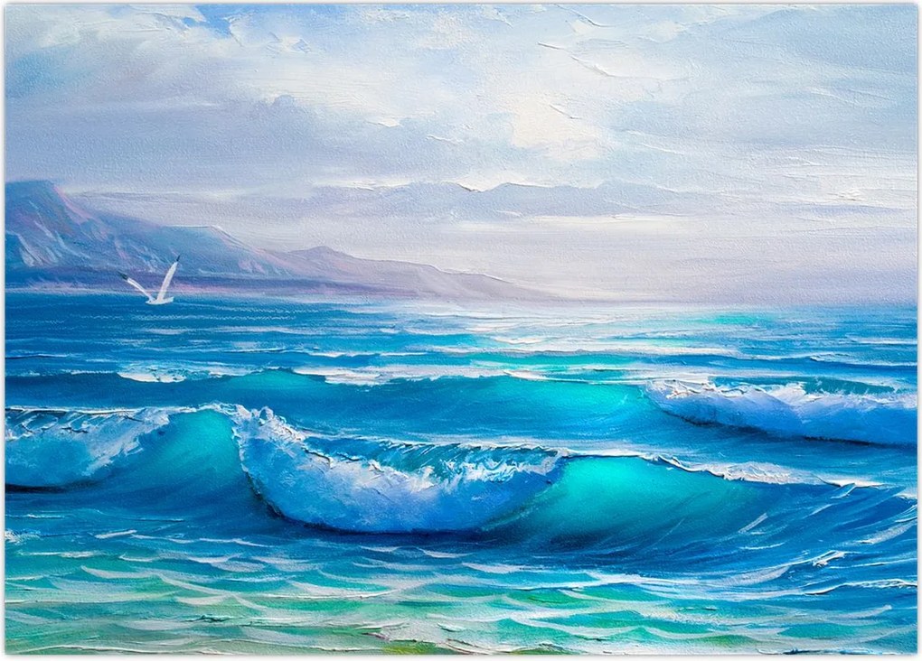Obraz - Obraz olejny przedstawiający morze z mewami (70x50 cm)