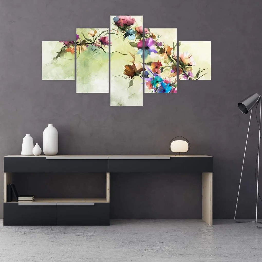 Obraz - malowidło pnącej się kwiaty (125x70 cm)