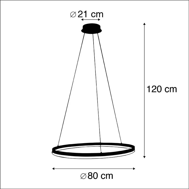 Designerska lampa wisząca w kształcie pierścienia czarna 80 cm z diodą LED i ściemniaczem - AnelloDesignerski Oswietlenie wewnetrzne