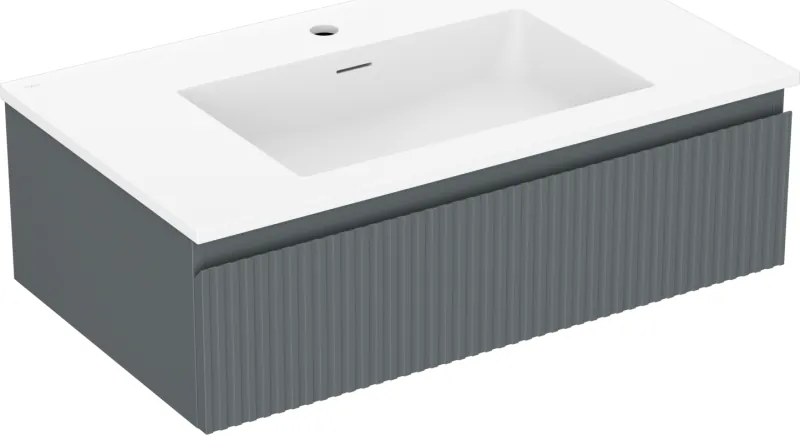Mexen Rivel szafka łazienkowa 80 cm z umywalką Otis, 1 szuflada, ryflowana , grafit mat/biała mat - 91A20-08023-1-BF66-W18M01