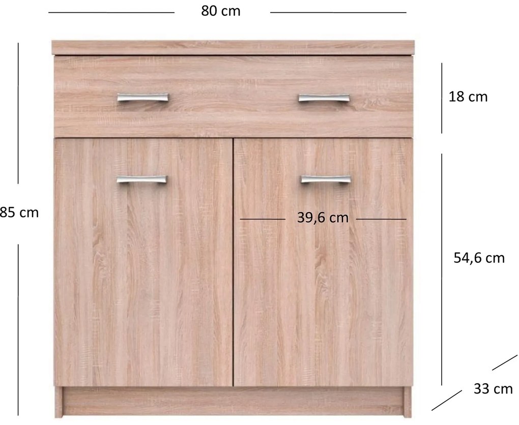 Komoda Dwudrzwiowa z Szufladą Drewniana do Salonu ELEGO 80 cm Dąb sonoma Nowoczesna
